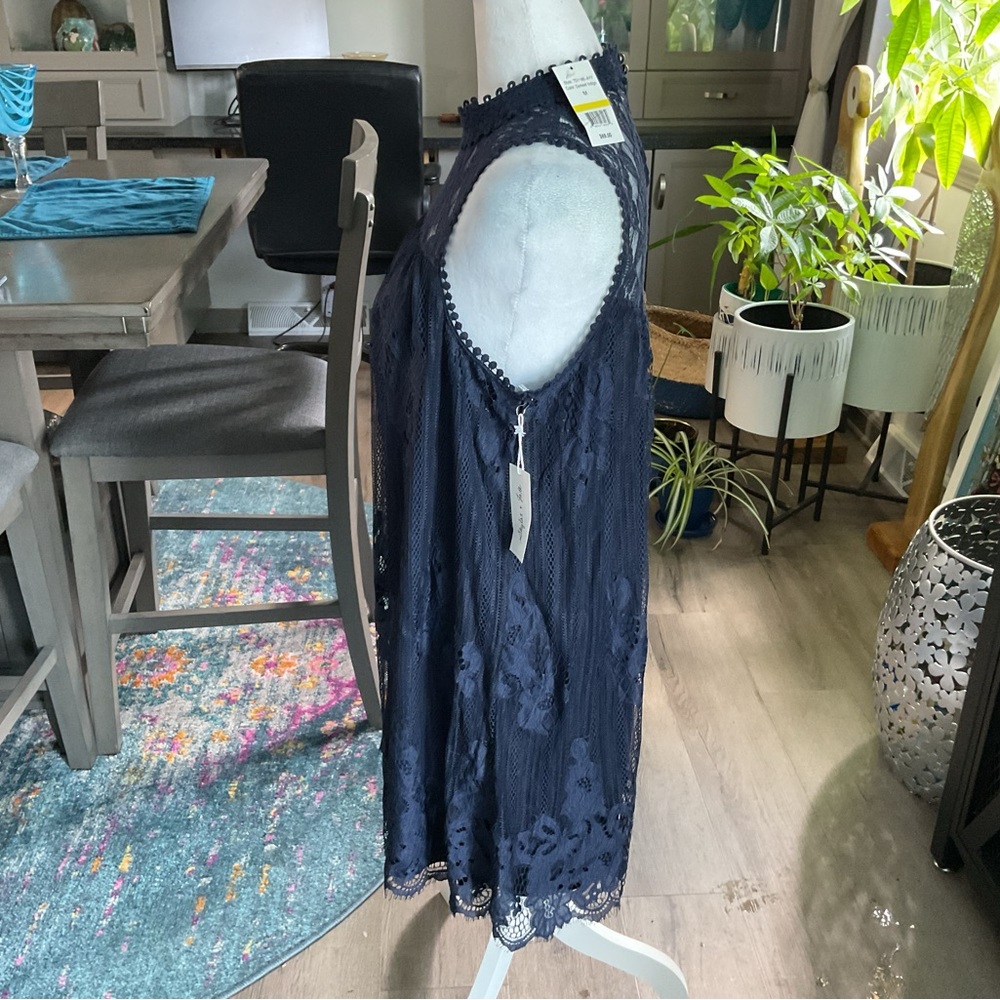 Chic Navy Lace Halter Dress - Picture 4 of 7
